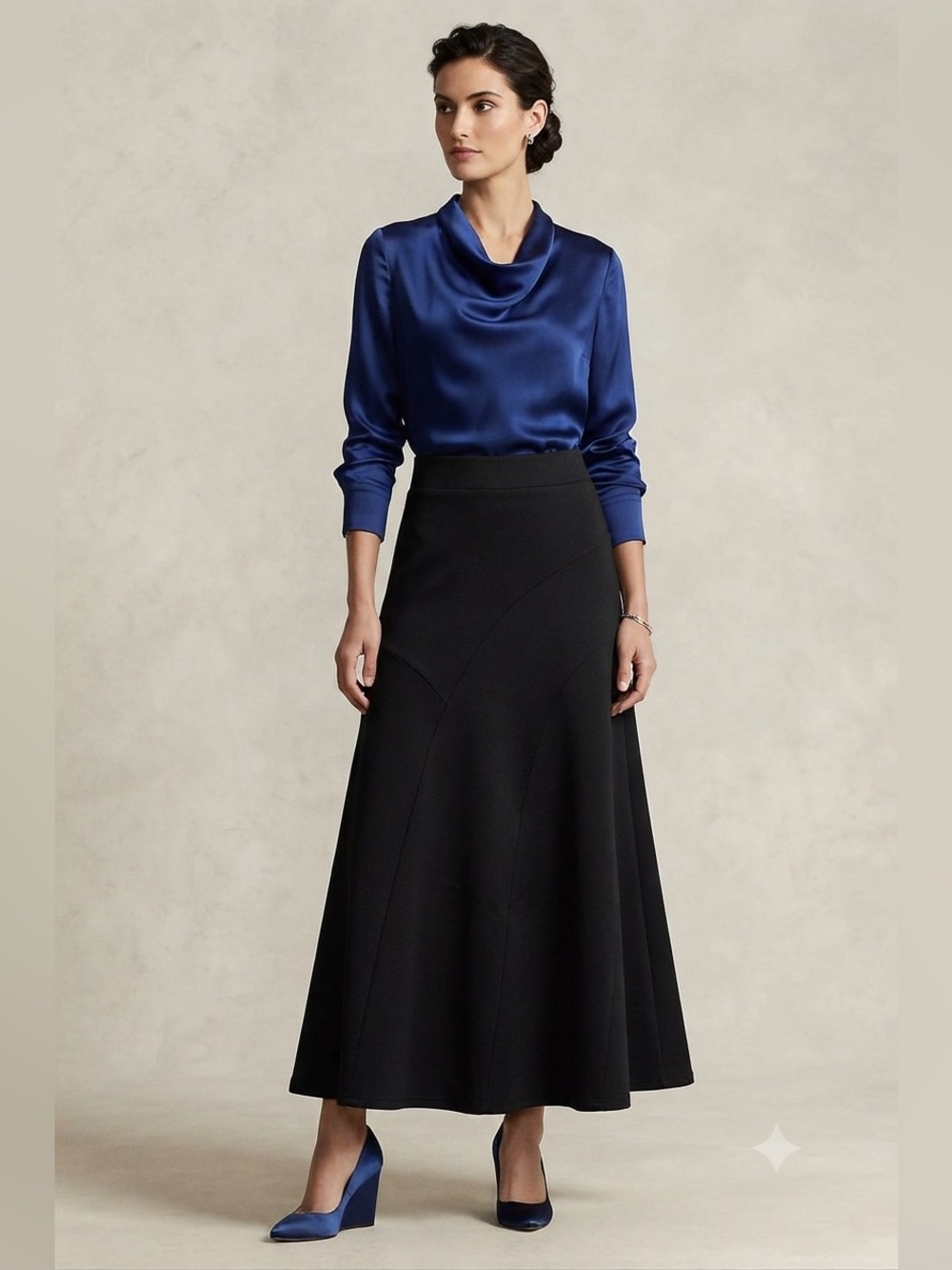 Maze Collection Black Asymmetrical Scuba Maxi Skirt